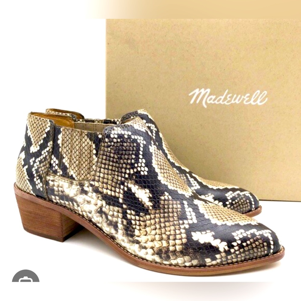 Madewell NEW Low Chelsea Boots In Snake Embossed Leather Size 9 black white